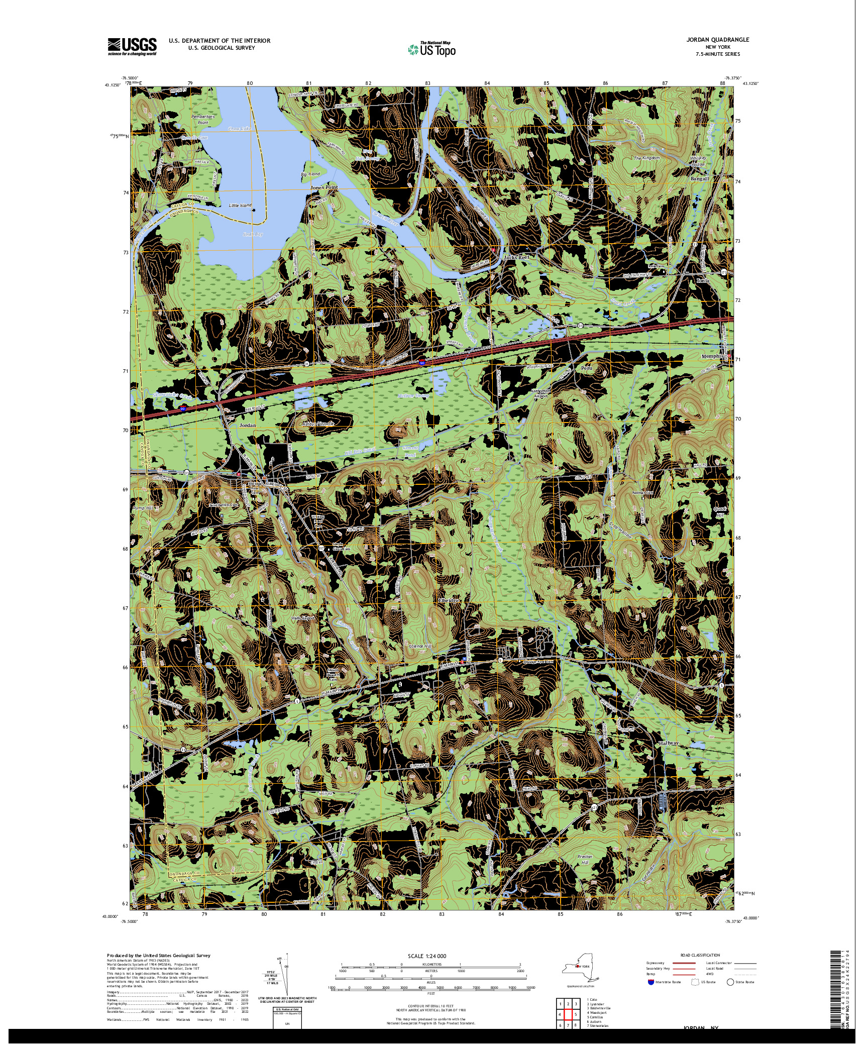 US TOPO 7.5-MINUTE MAP FOR JORDAN, NY