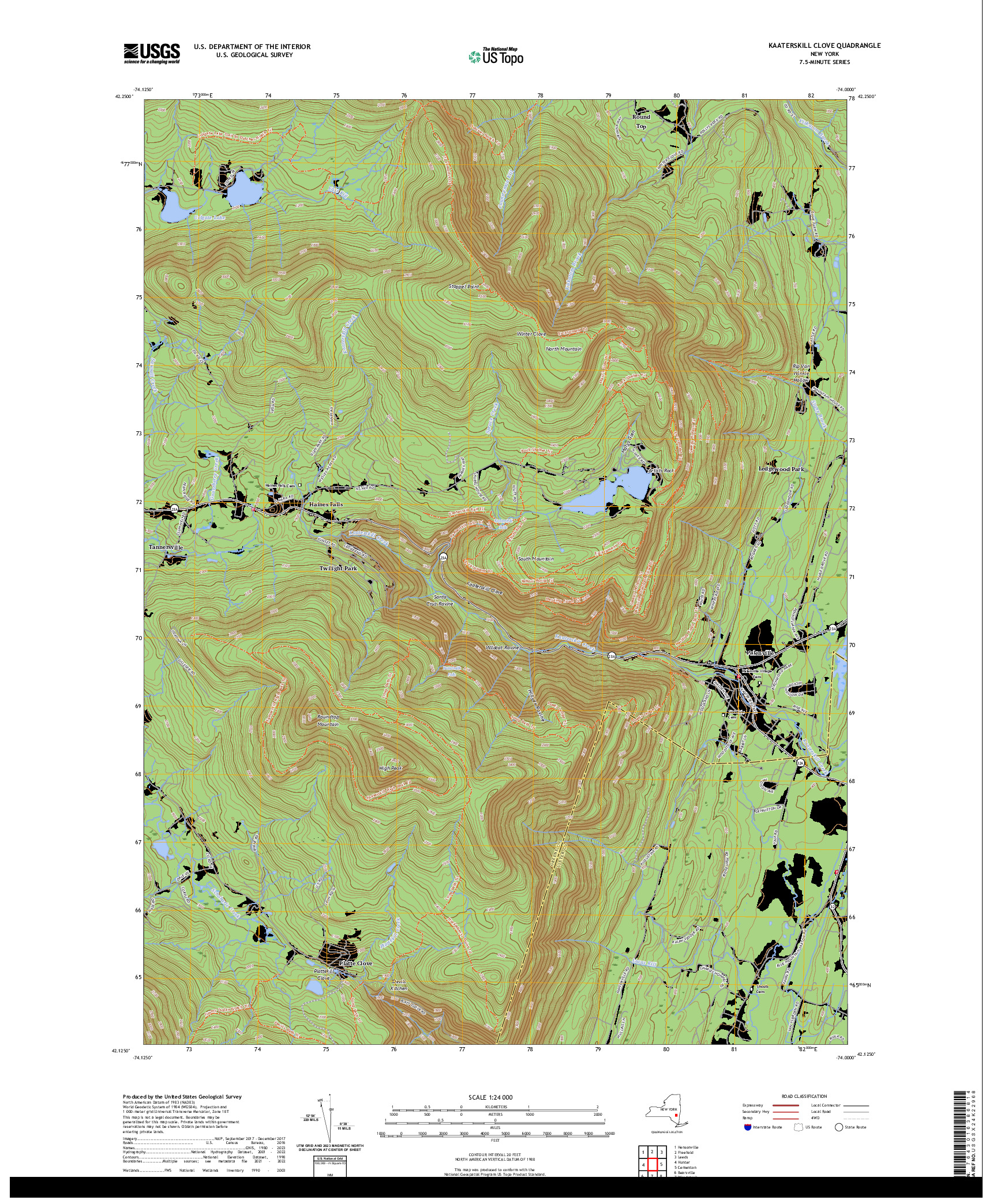 US TOPO 7.5-MINUTE MAP FOR KAATERSKILL CLOVE, NY