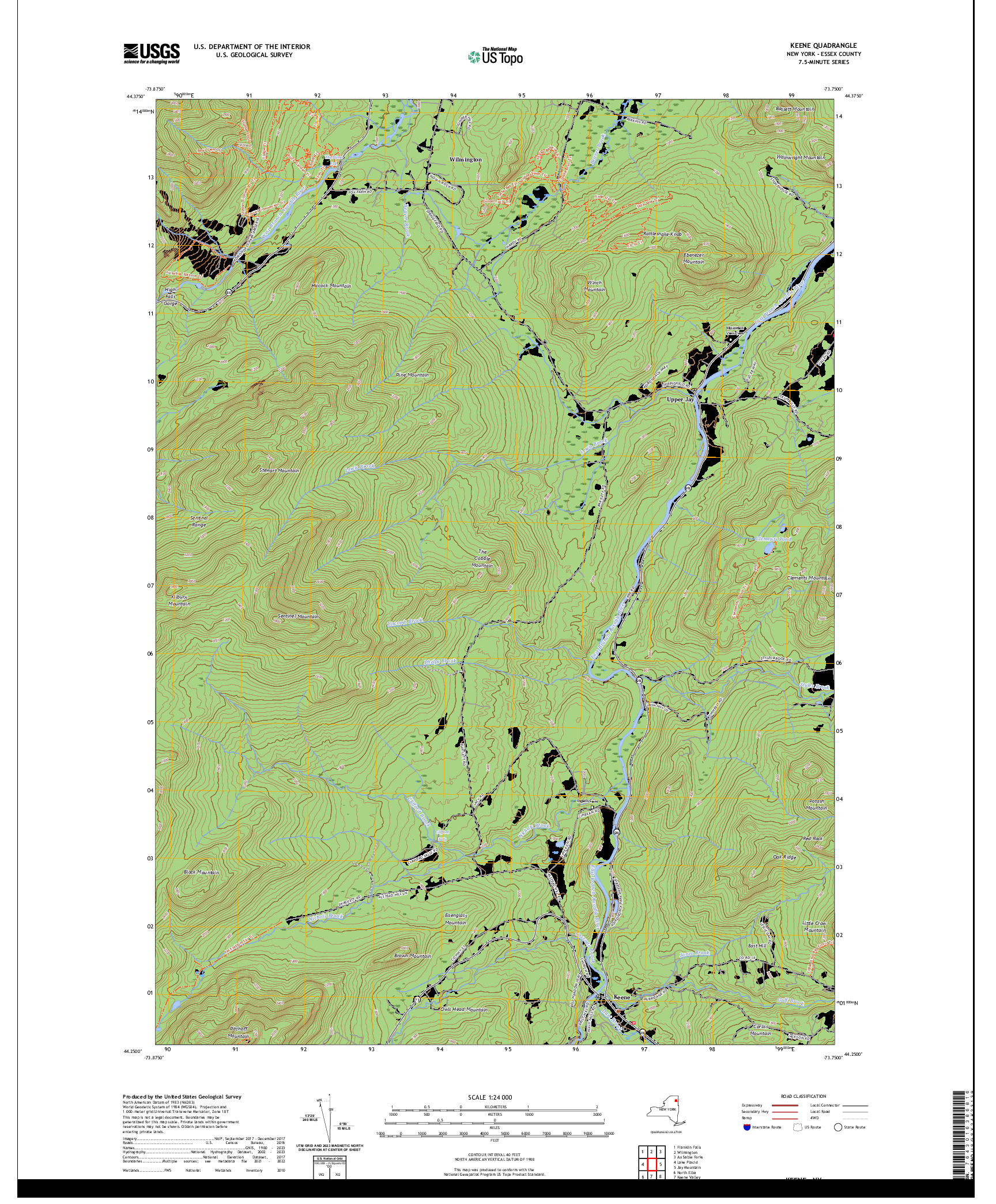 US TOPO 7.5-MINUTE MAP FOR KEENE, NY