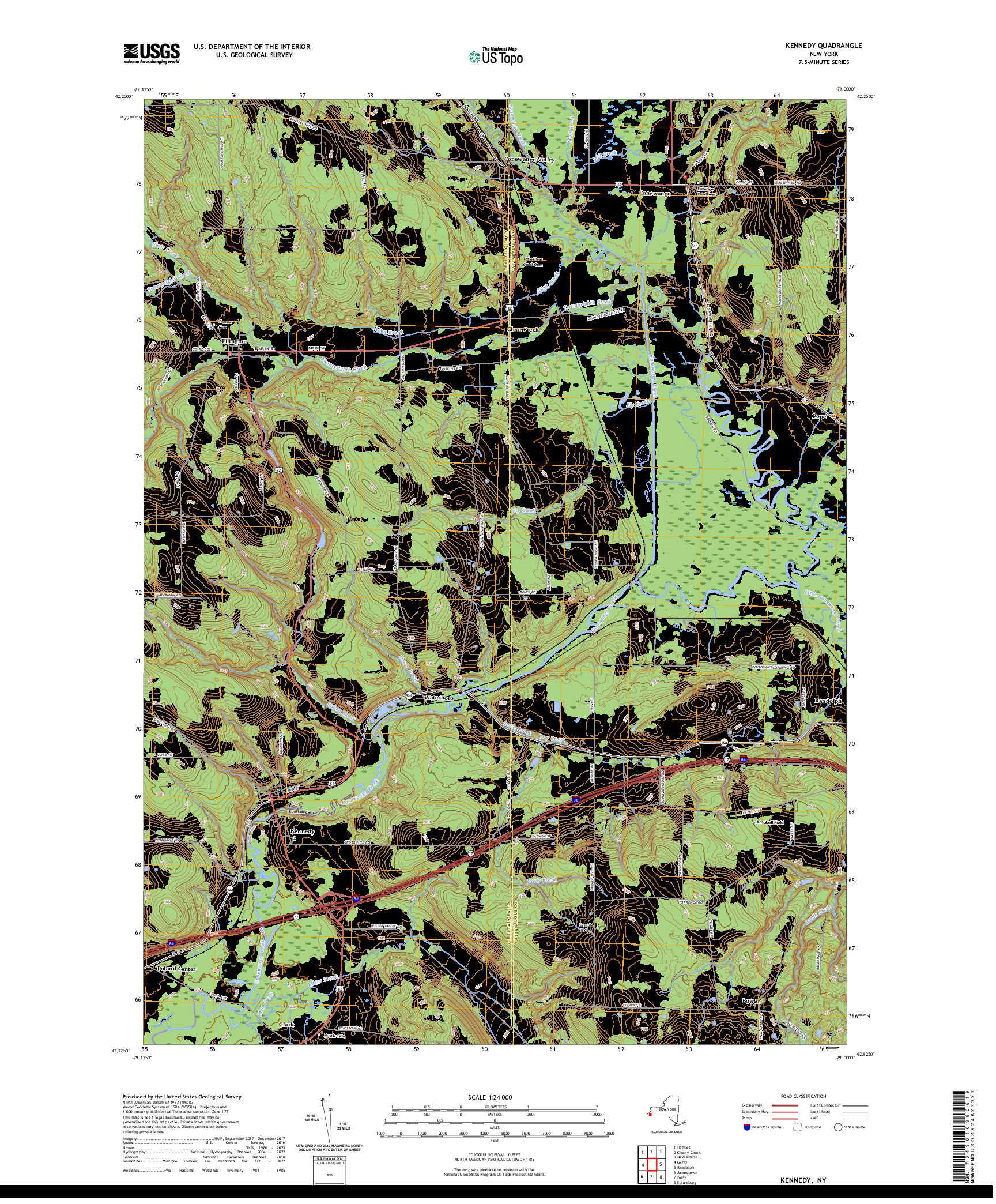 US TOPO 7.5-MINUTE MAP FOR KENNEDY, NY