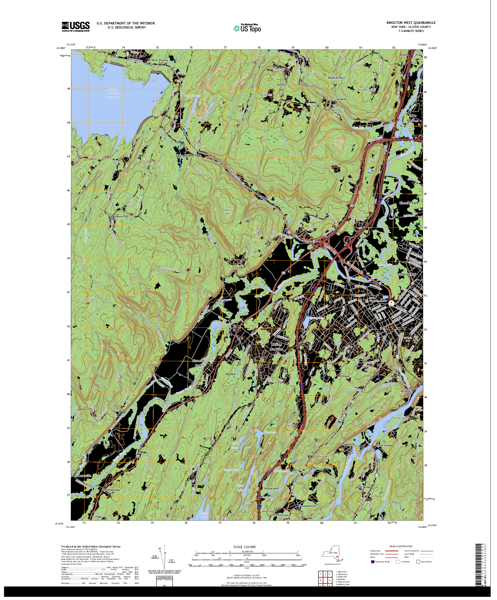 US TOPO 7.5-MINUTE MAP FOR KINGSTON WEST, NY