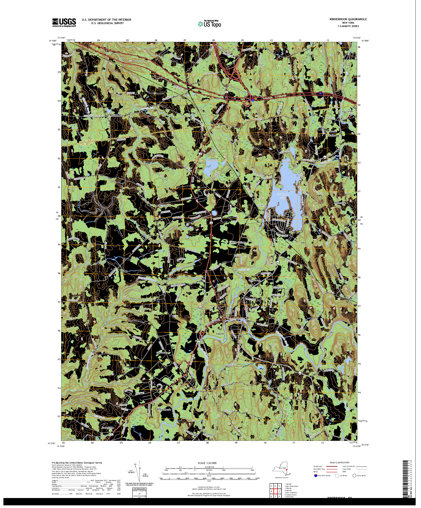 US TOPO 7.5-MINUTE MAP FOR KINDERHOOK, NY