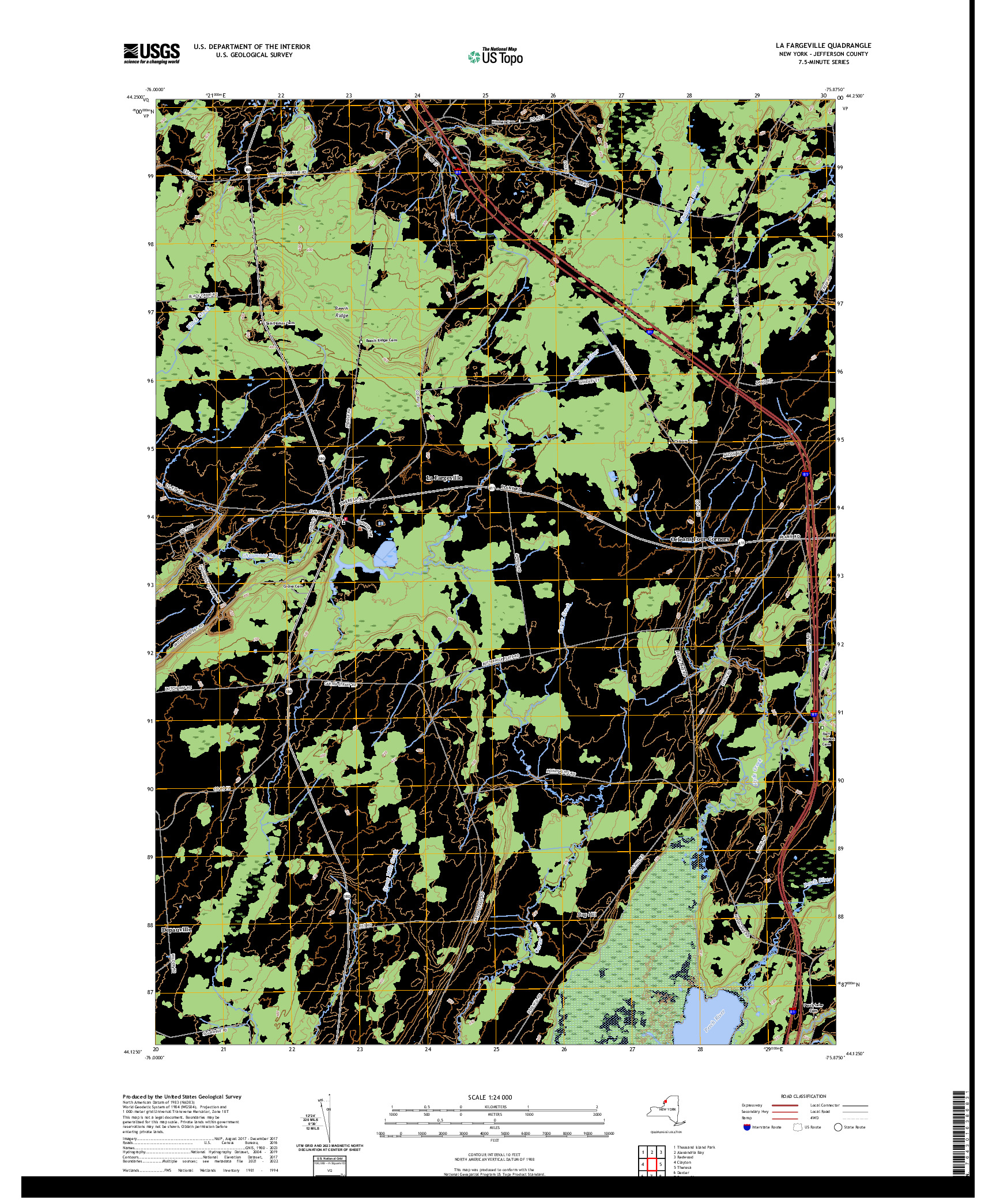 US TOPO 7.5-MINUTE MAP FOR LA FARGEVILLE, NY