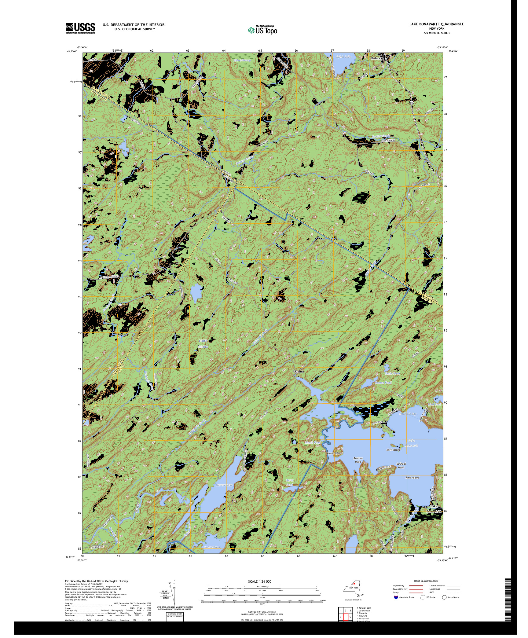 US TOPO 7.5-MINUTE MAP FOR LAKE BONAPARTE, NY