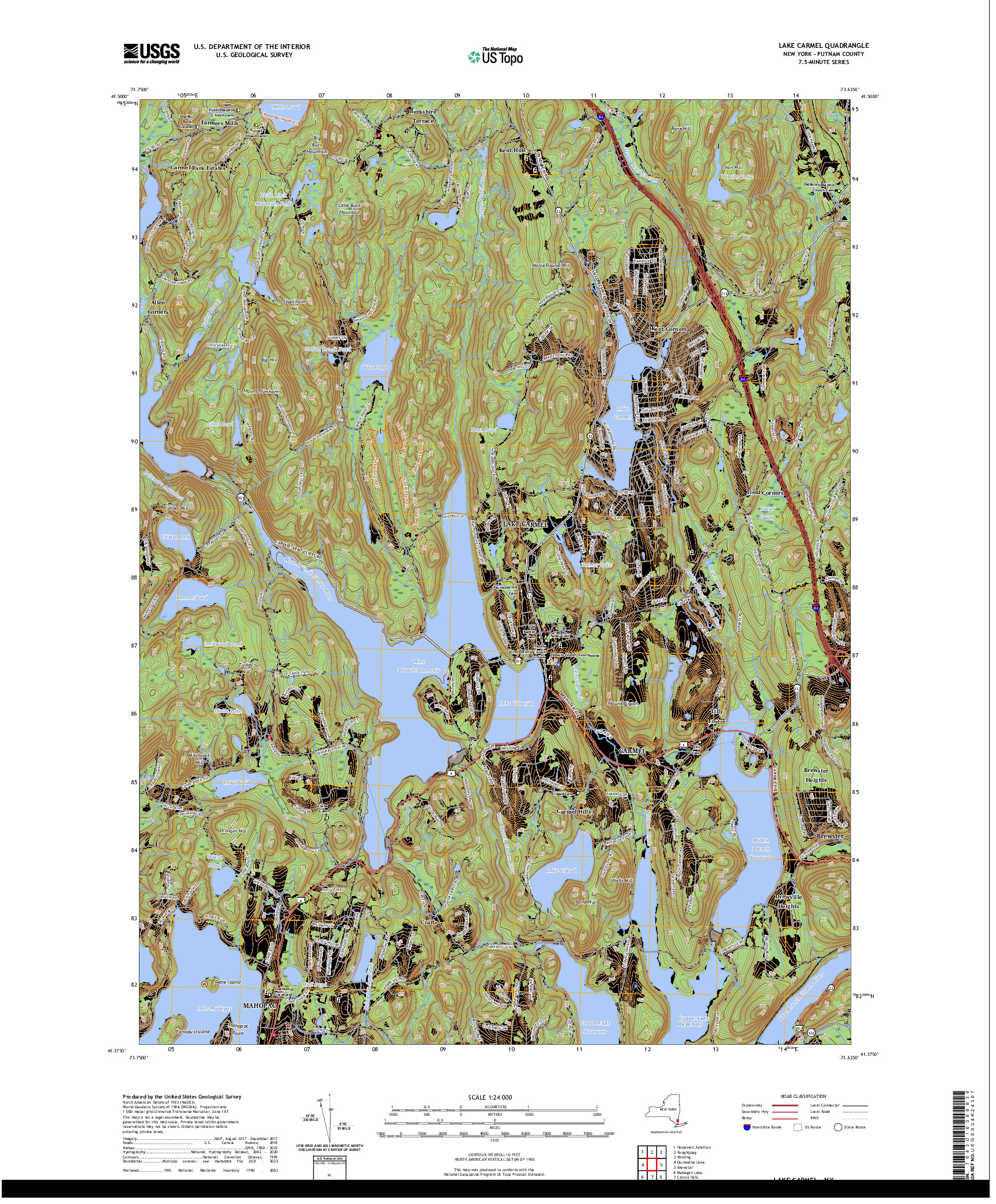 US TOPO 7.5-MINUTE MAP FOR LAKE CARMEL, NY