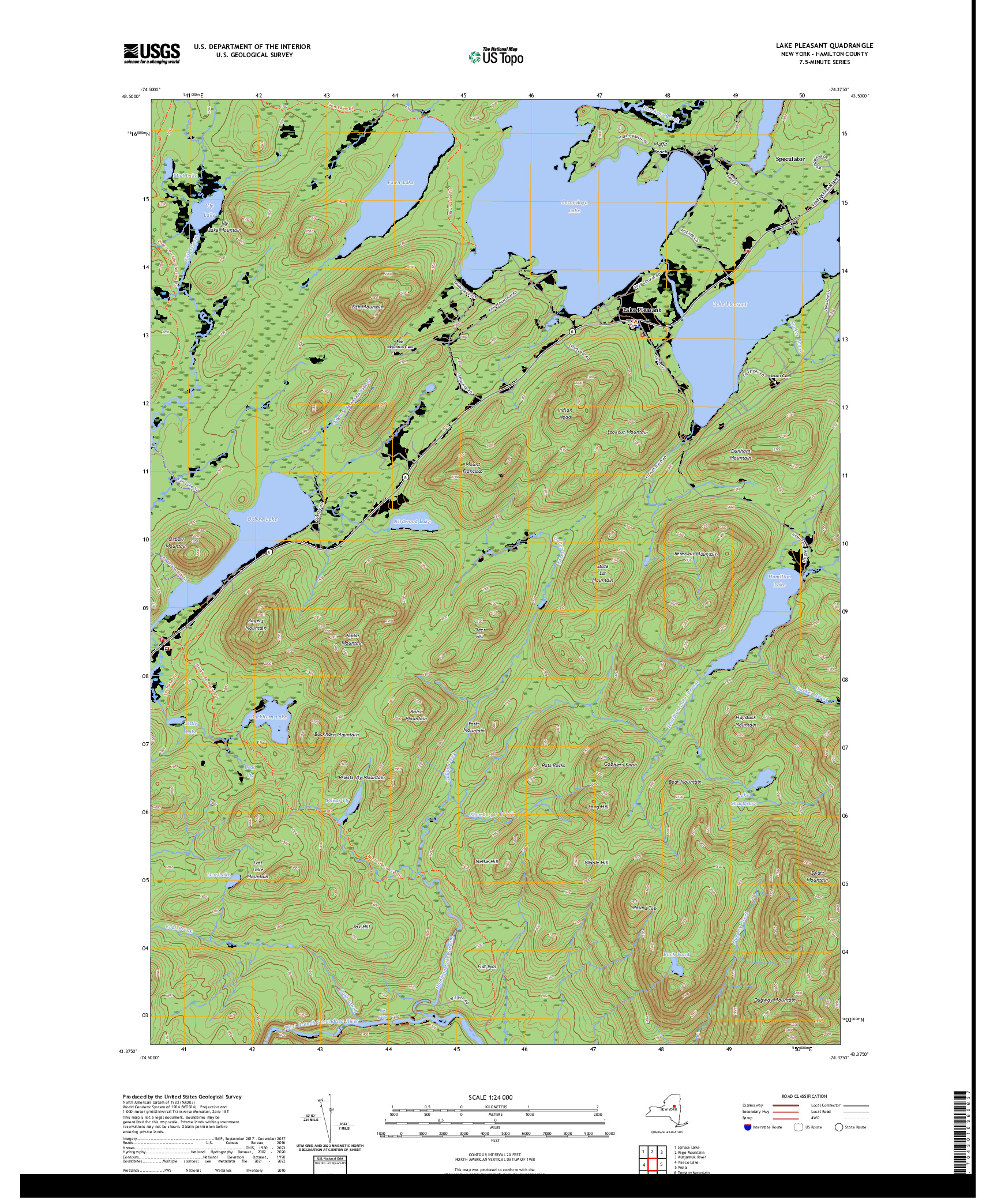 US TOPO 7.5-MINUTE MAP FOR LAKE PLEASANT, NY