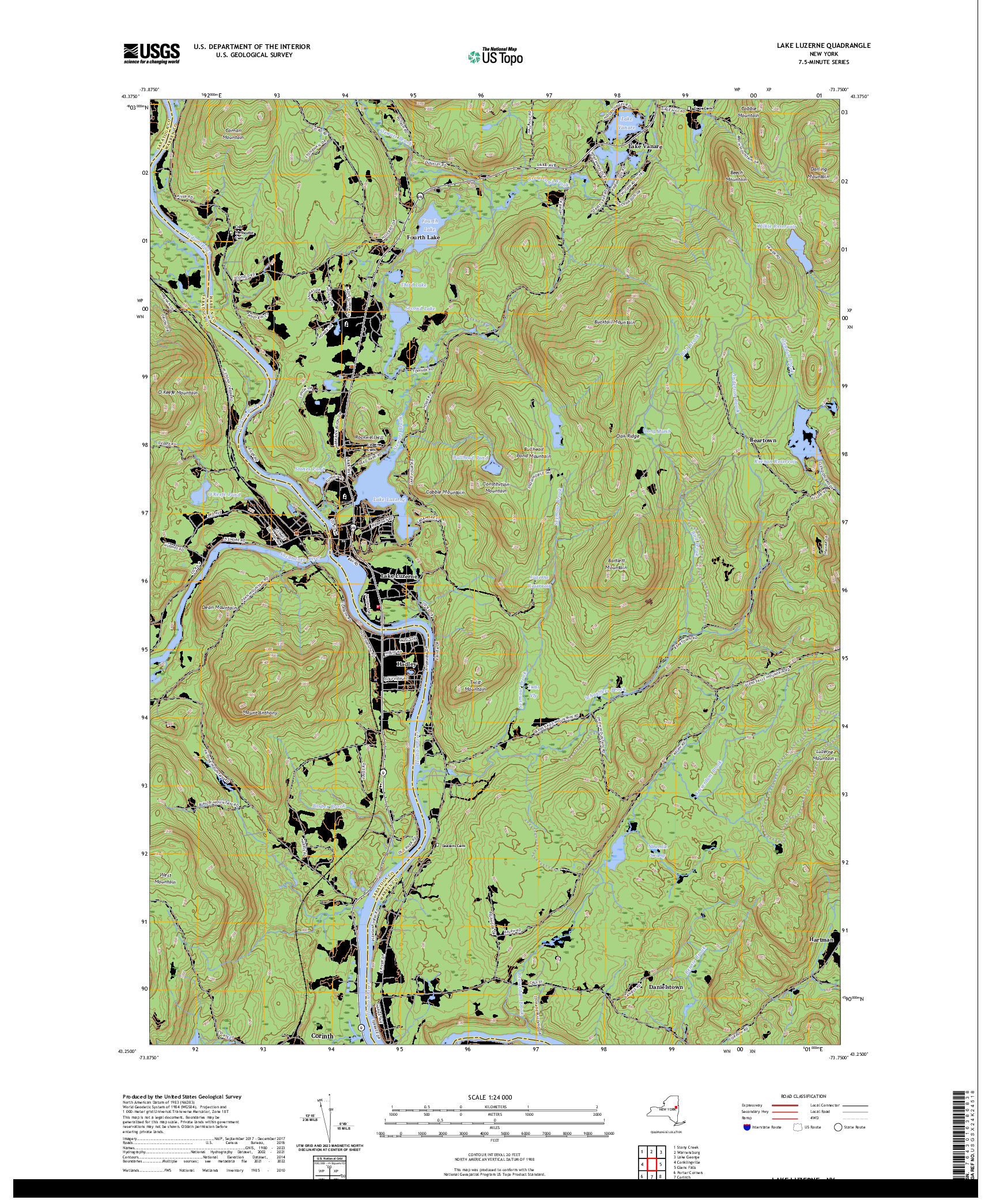 US TOPO 7.5-MINUTE MAP FOR LAKE LUZERNE, NY