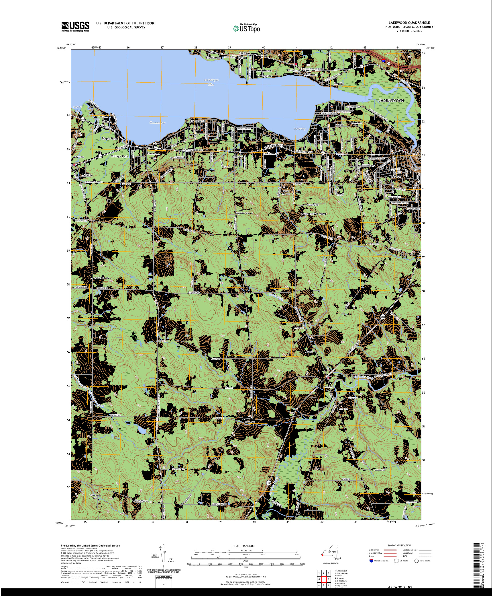 US TOPO 7.5-MINUTE MAP FOR LAKEWOOD, NY