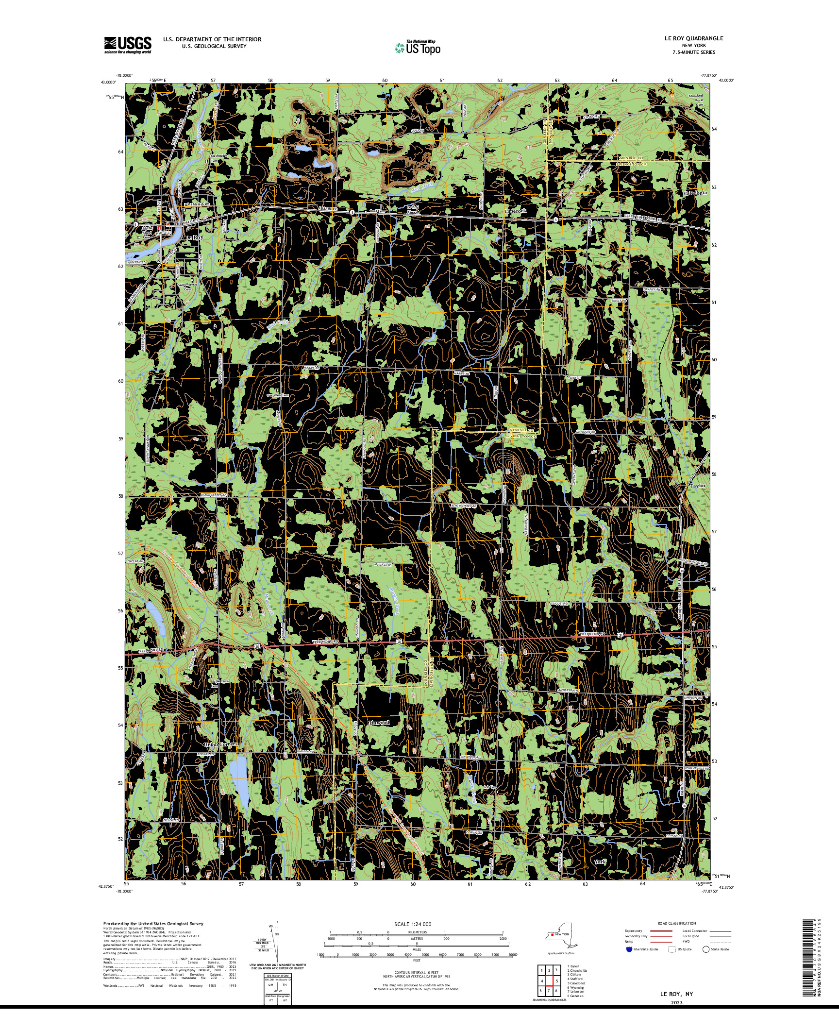 US TOPO 7.5-MINUTE MAP FOR LE ROY, NY