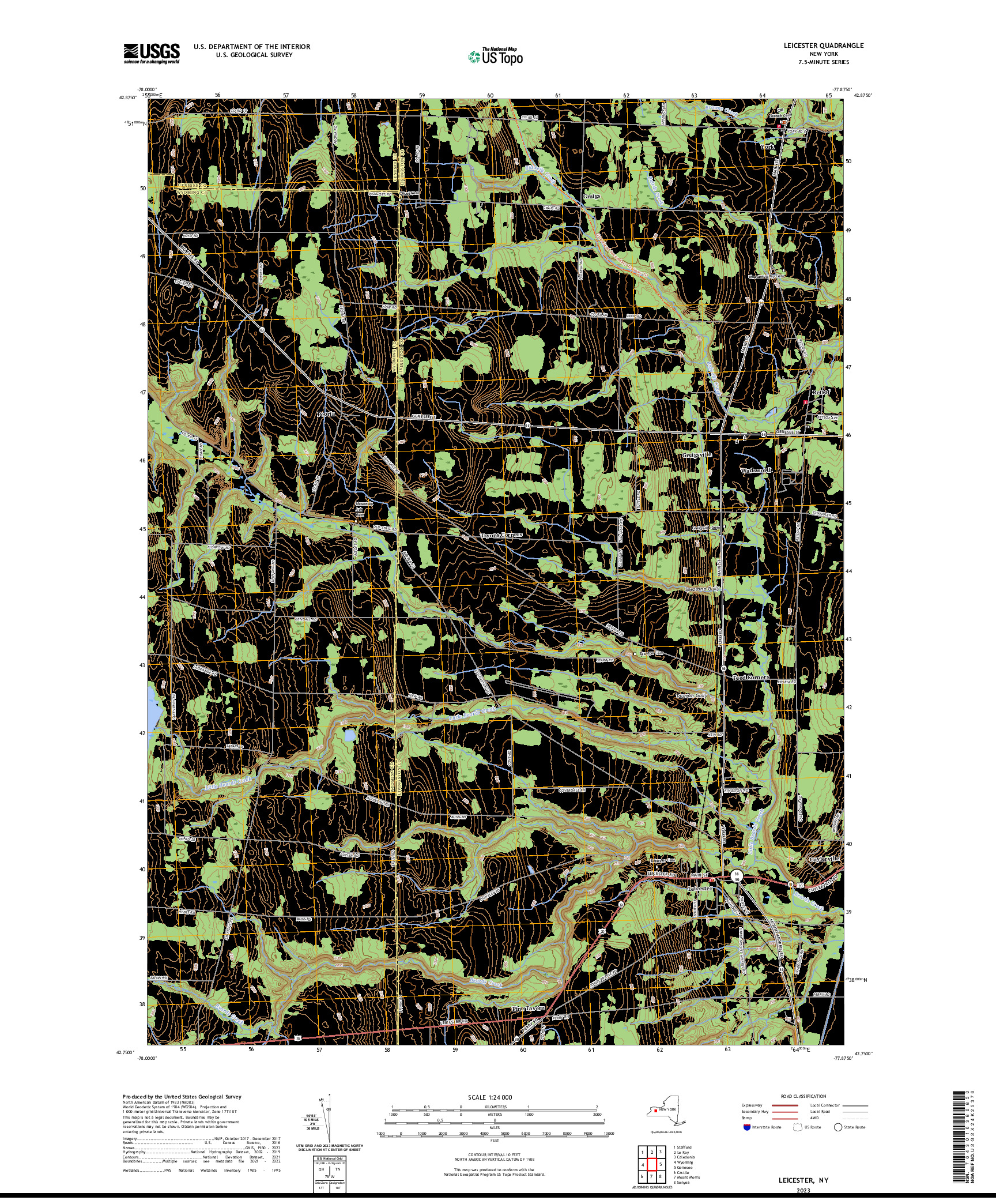 US TOPO 7.5-MINUTE MAP FOR LEICESTER, NY