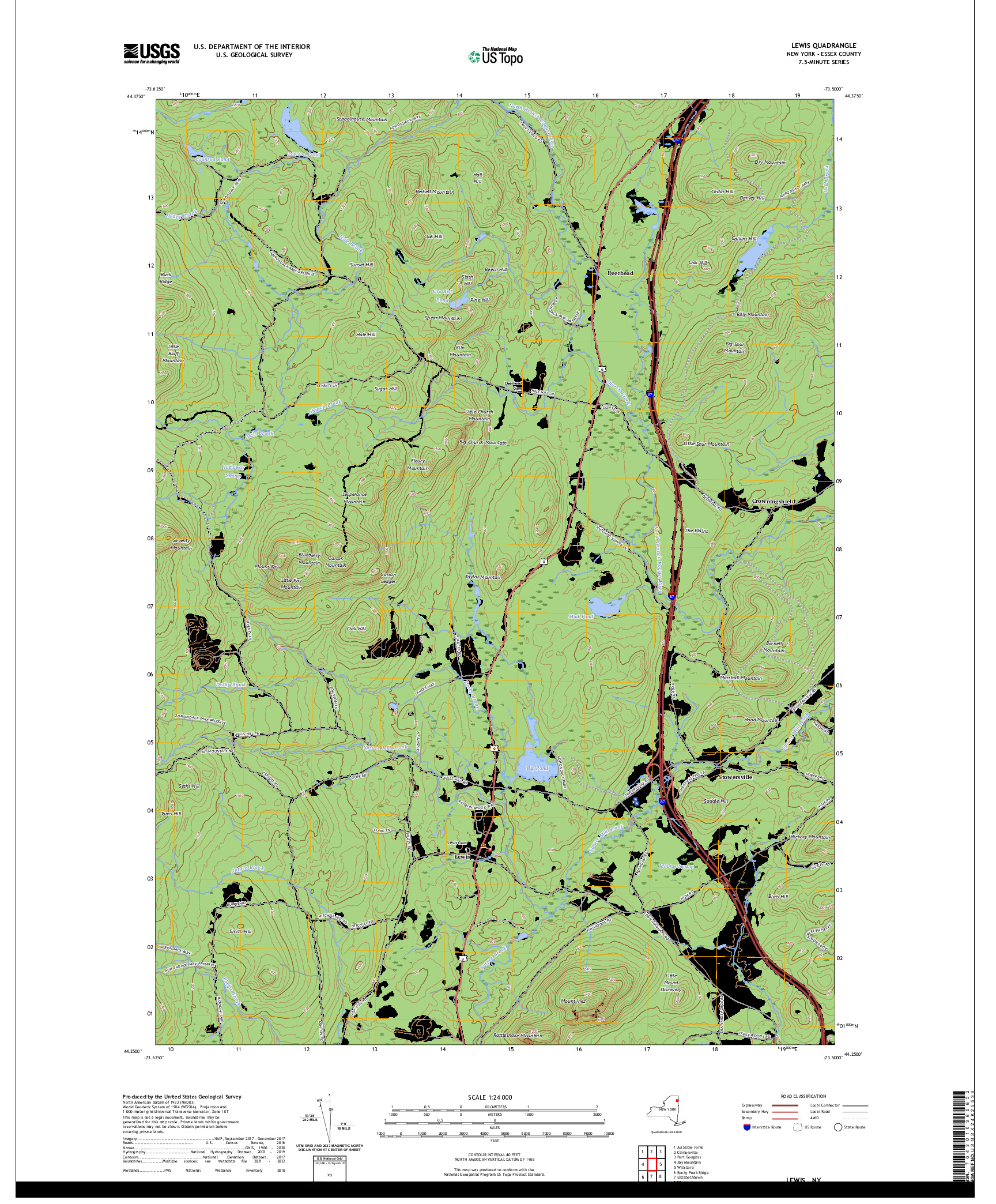 US TOPO 7.5-MINUTE MAP FOR LEWIS, NY