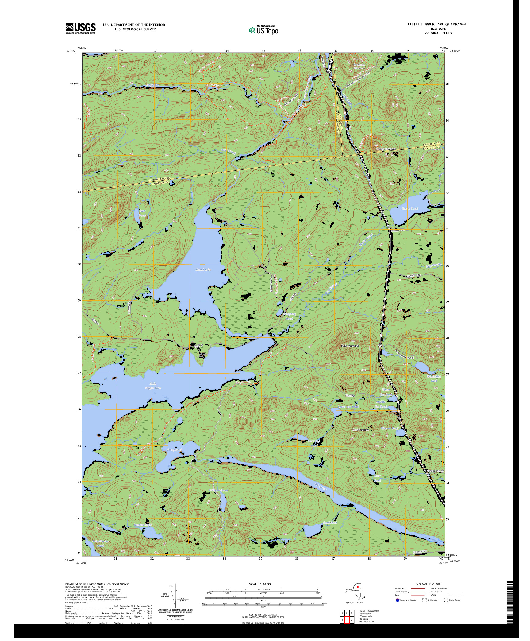 US TOPO 7.5-MINUTE MAP FOR LITTLE TUPPER LAKE, NY