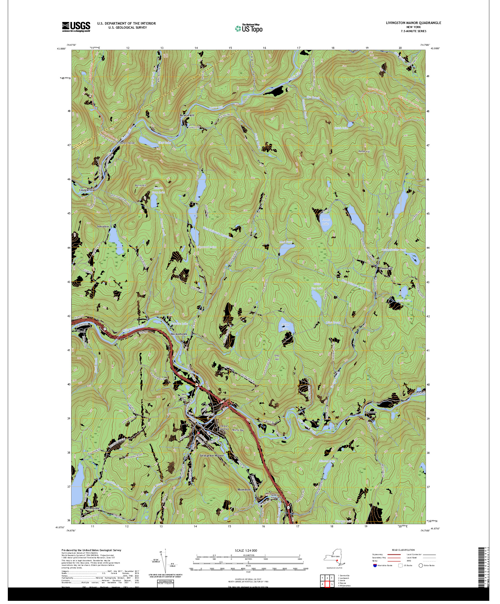 US TOPO 7.5-MINUTE MAP FOR LIVINGSTON MANOR, NY