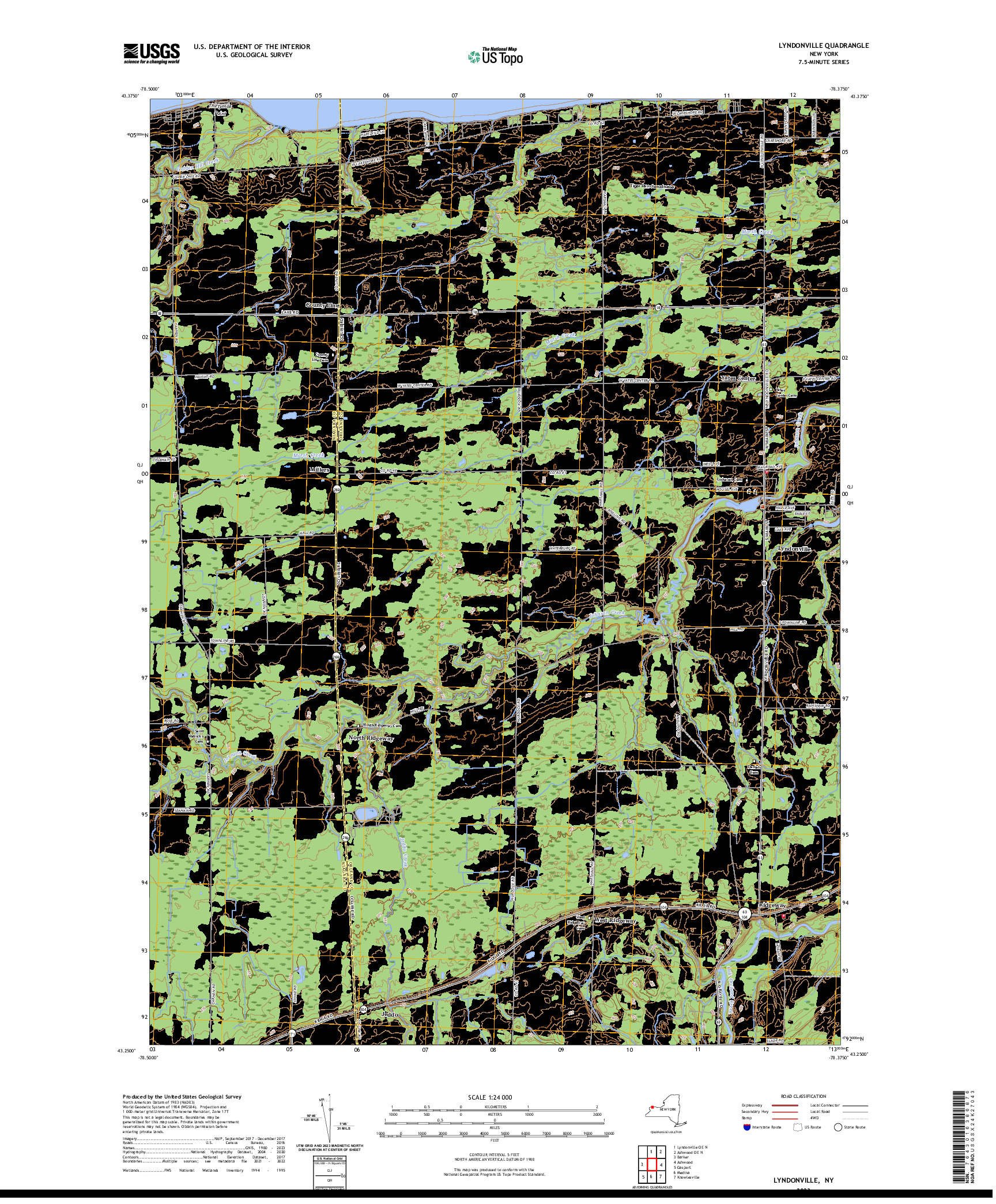 US TOPO 7.5-MINUTE MAP FOR LYNDONVILLE, NY