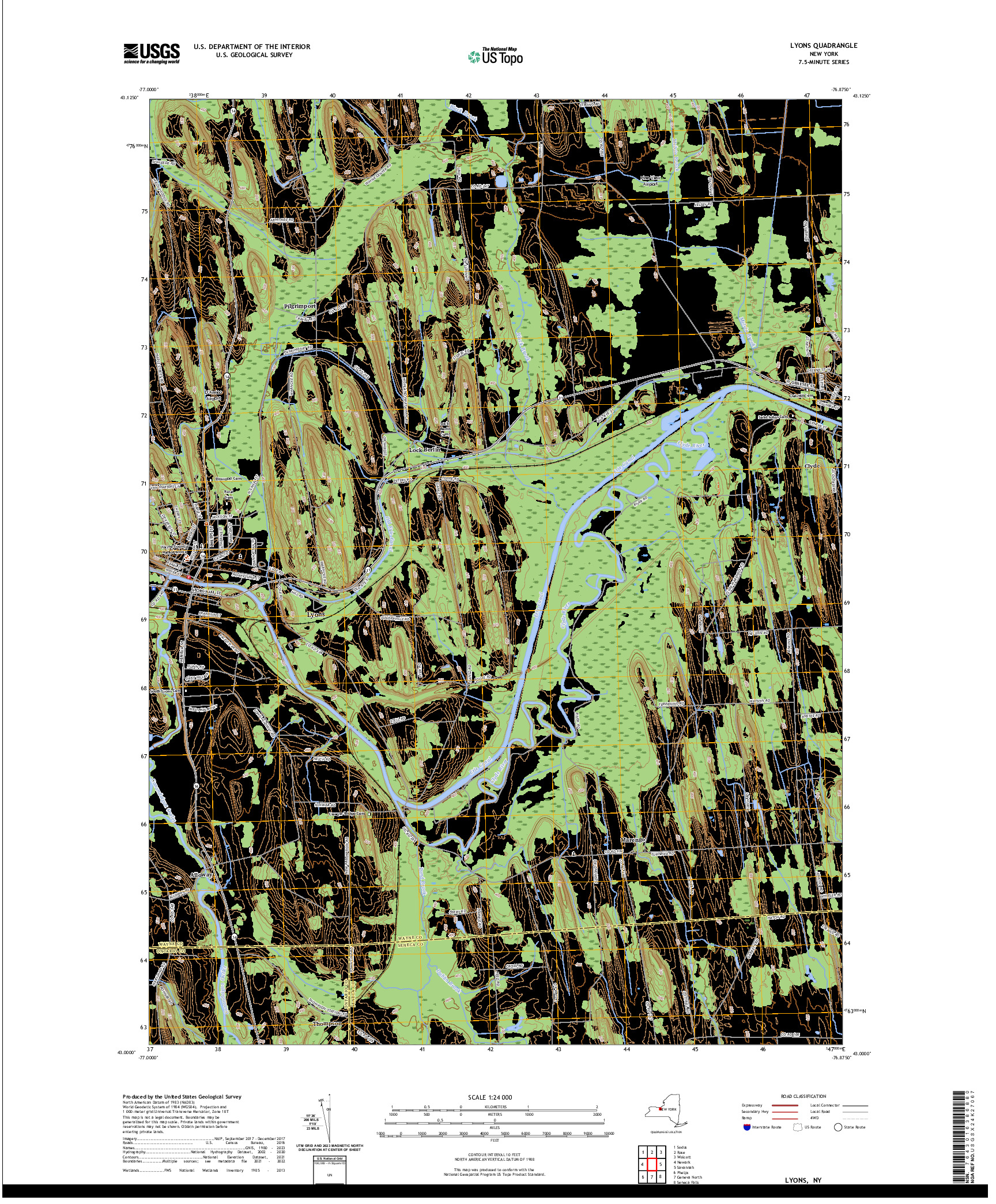 US TOPO 7.5-MINUTE MAP FOR LYONS, NY