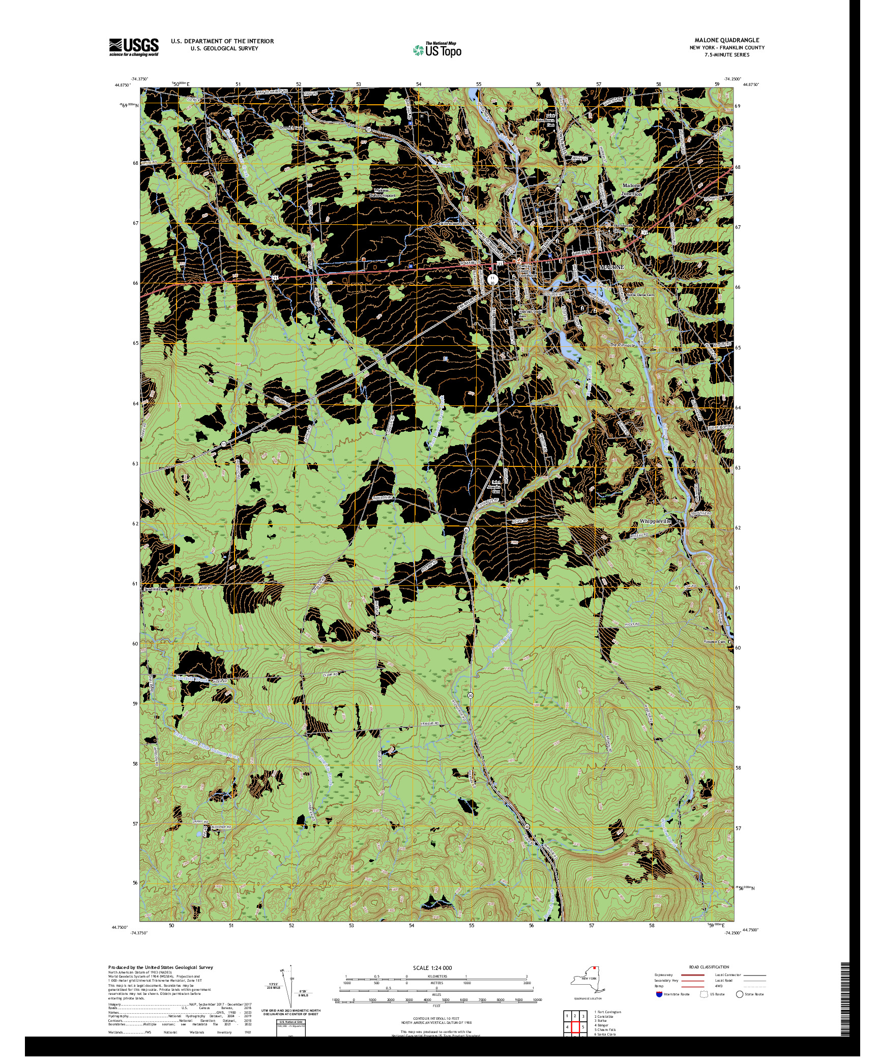 US TOPO 7.5-MINUTE MAP FOR MALONE, NY