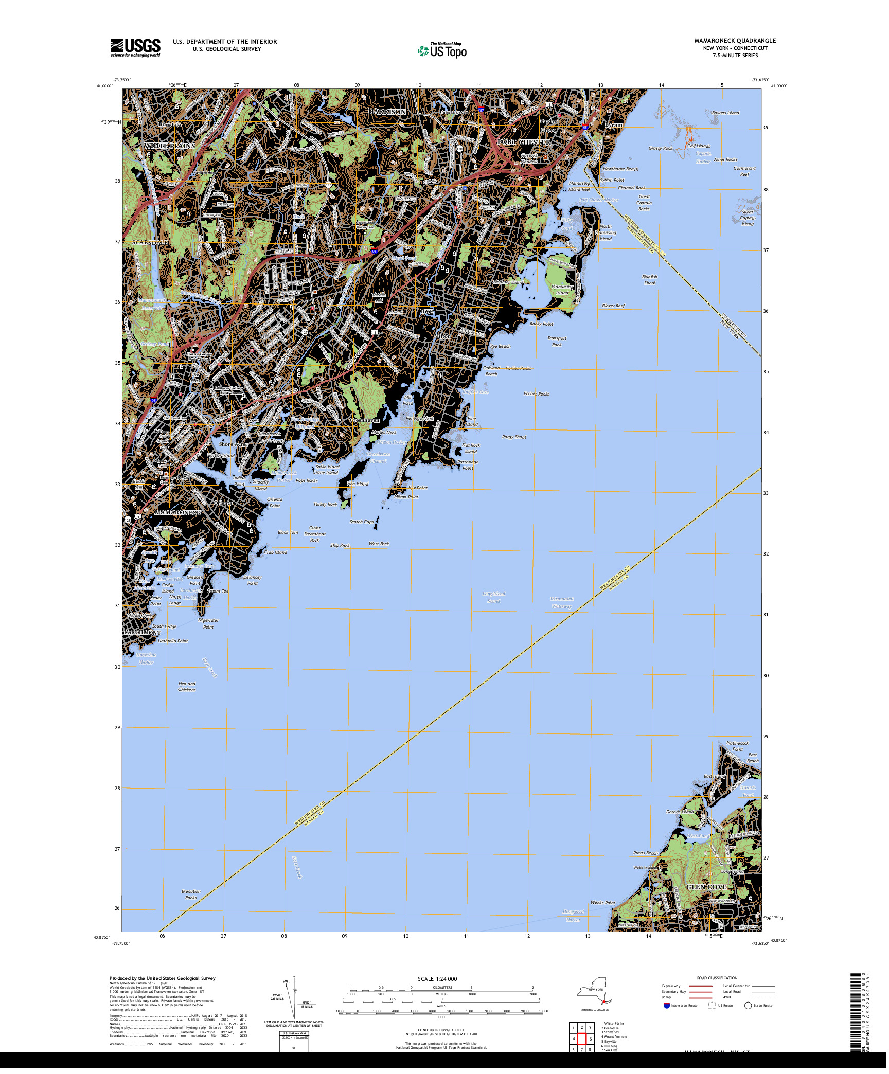 US TOPO 7.5-MINUTE MAP FOR MAMARONECK, NY,CT