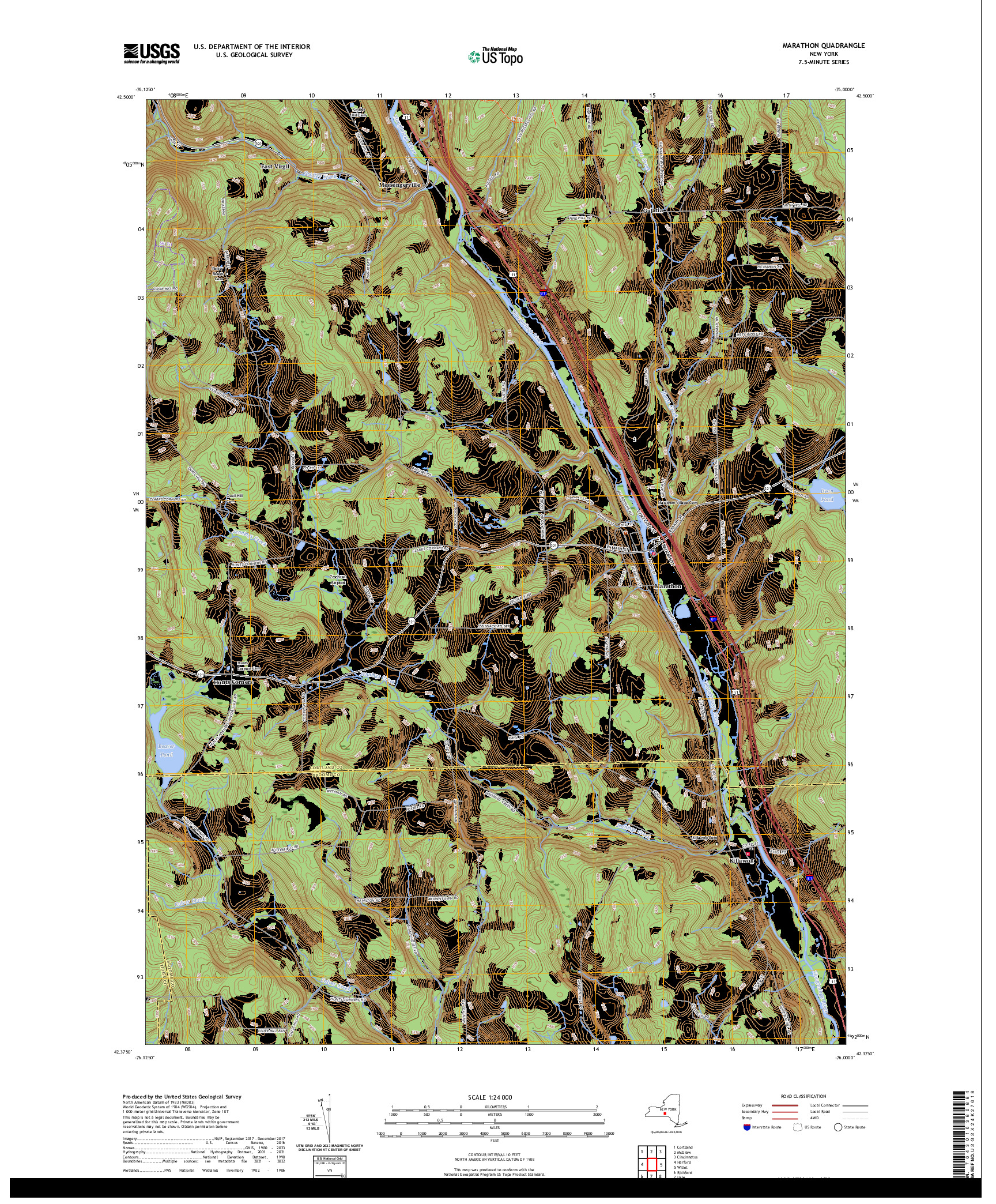 US TOPO 7.5-MINUTE MAP FOR MARATHON, NY