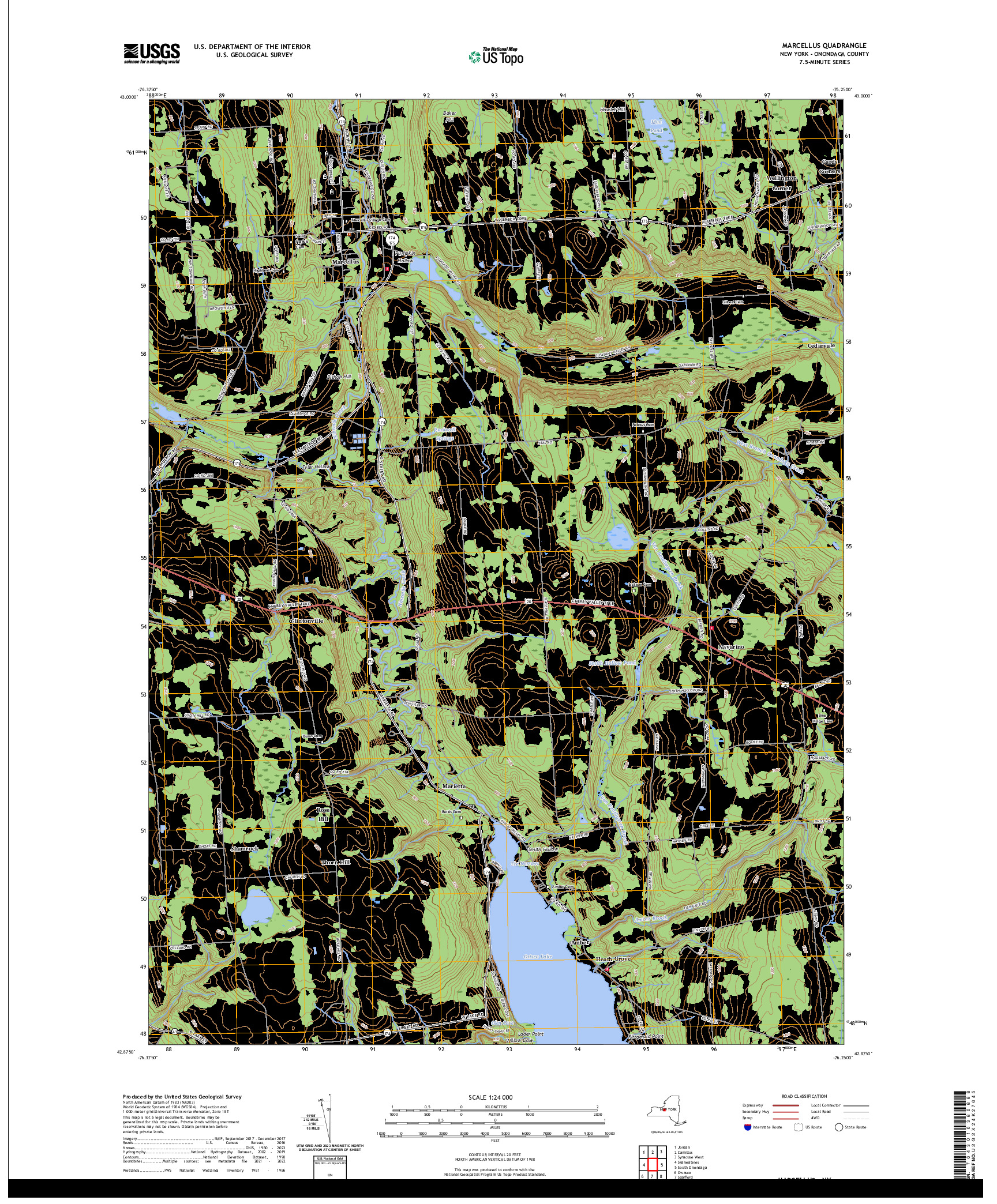 US TOPO 7.5-MINUTE MAP FOR MARCELLUS, NY