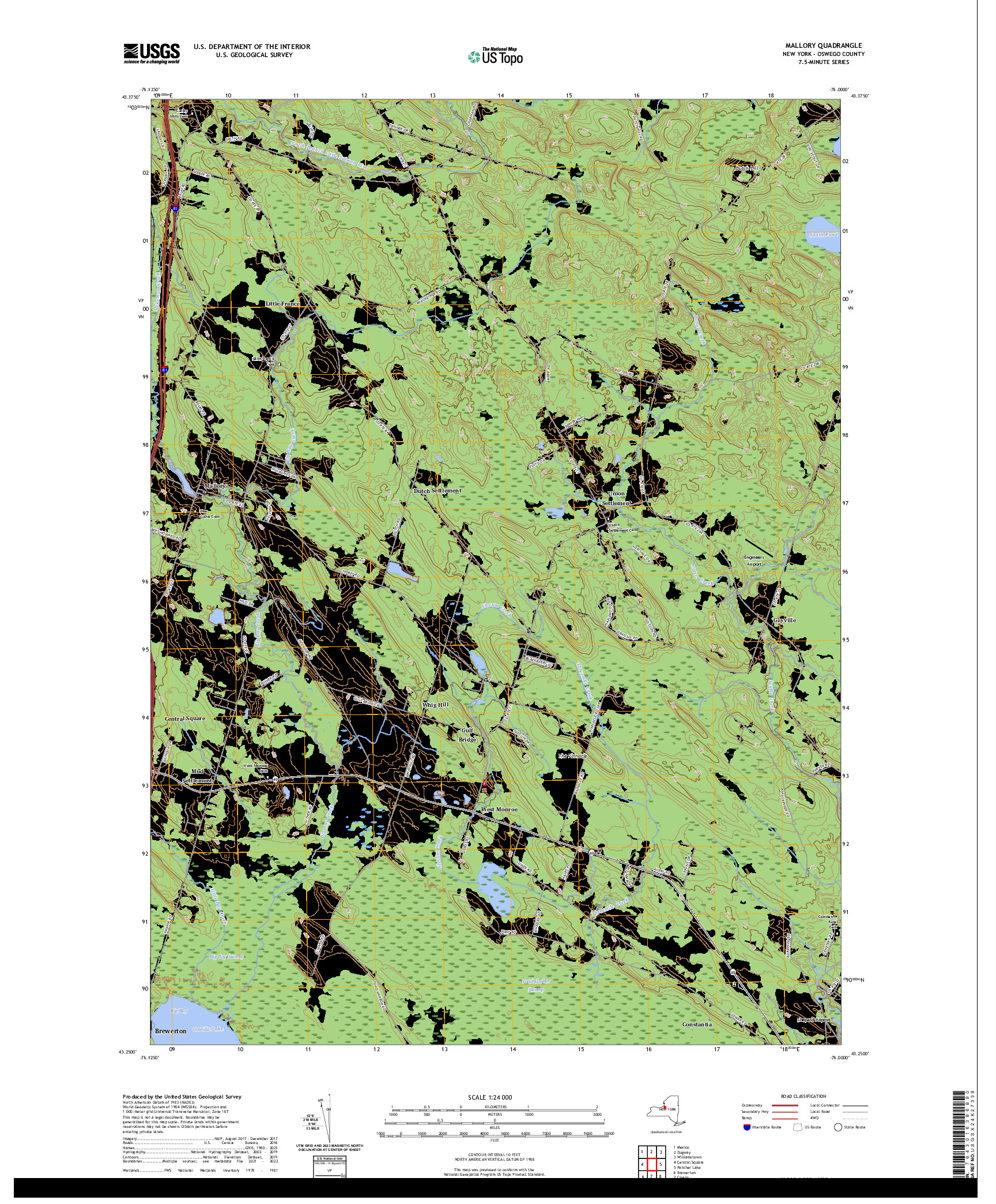 US TOPO 7.5-MINUTE MAP FOR MALLORY, NY