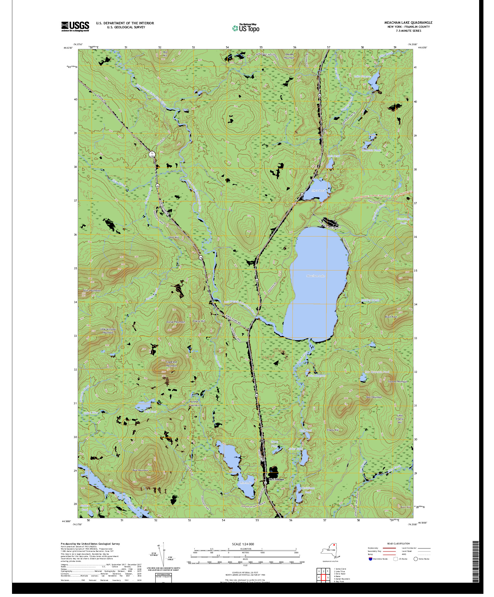 US TOPO 7.5-MINUTE MAP FOR MEACHAM LAKE, NY