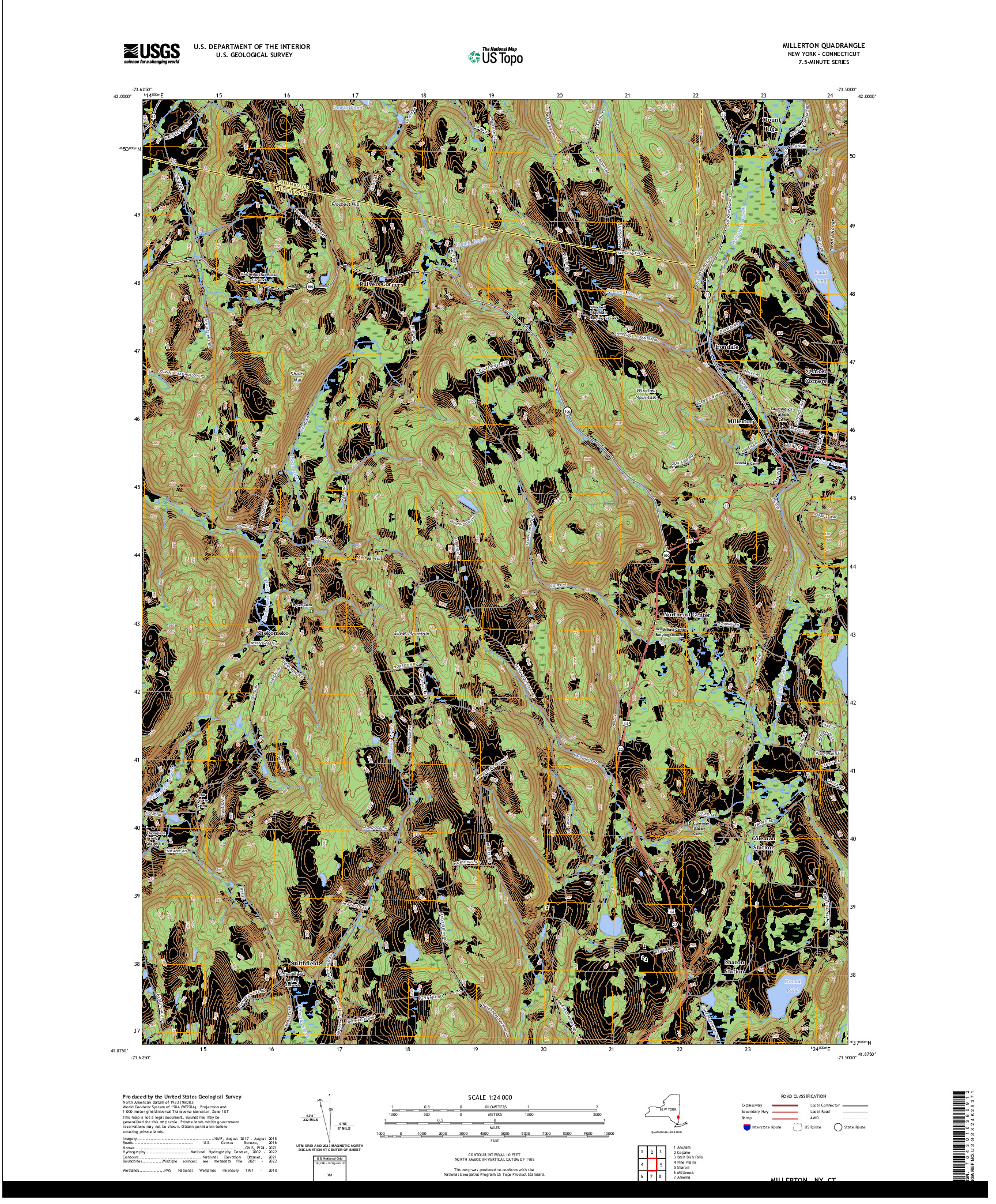 US TOPO 7.5-MINUTE MAP FOR MILLERTON, NY,CT