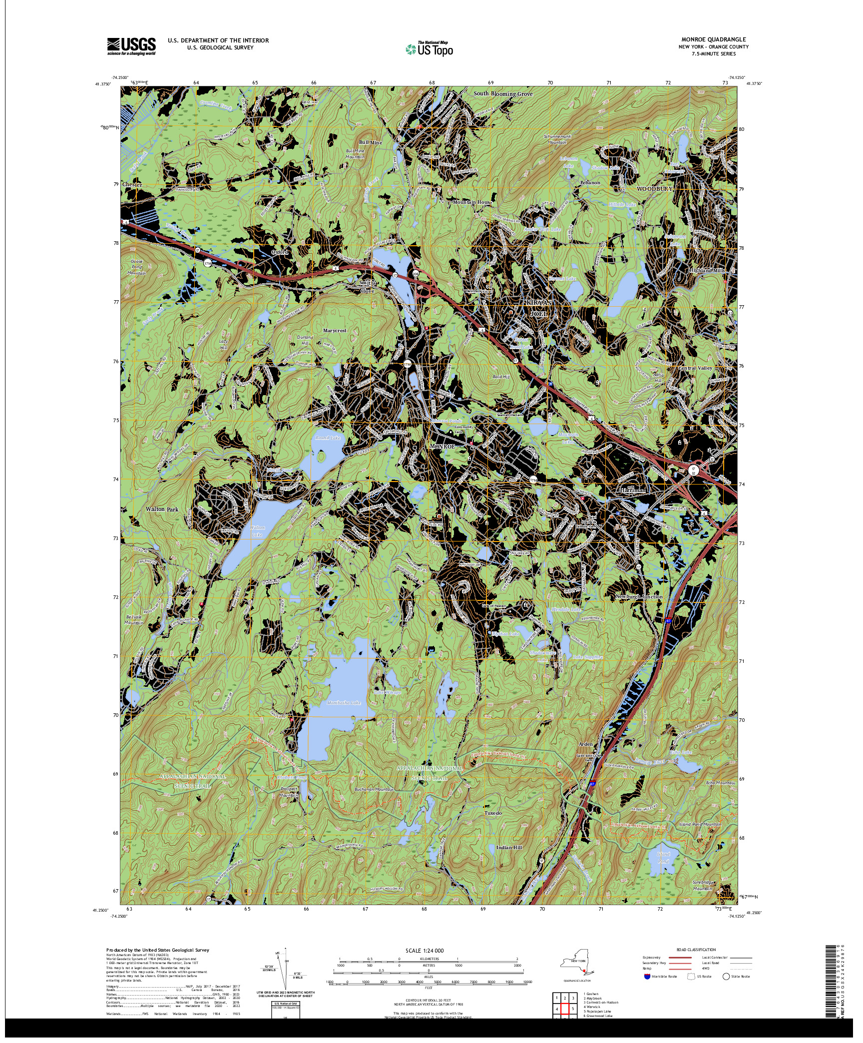 US TOPO 7.5-MINUTE MAP FOR MONROE, NY