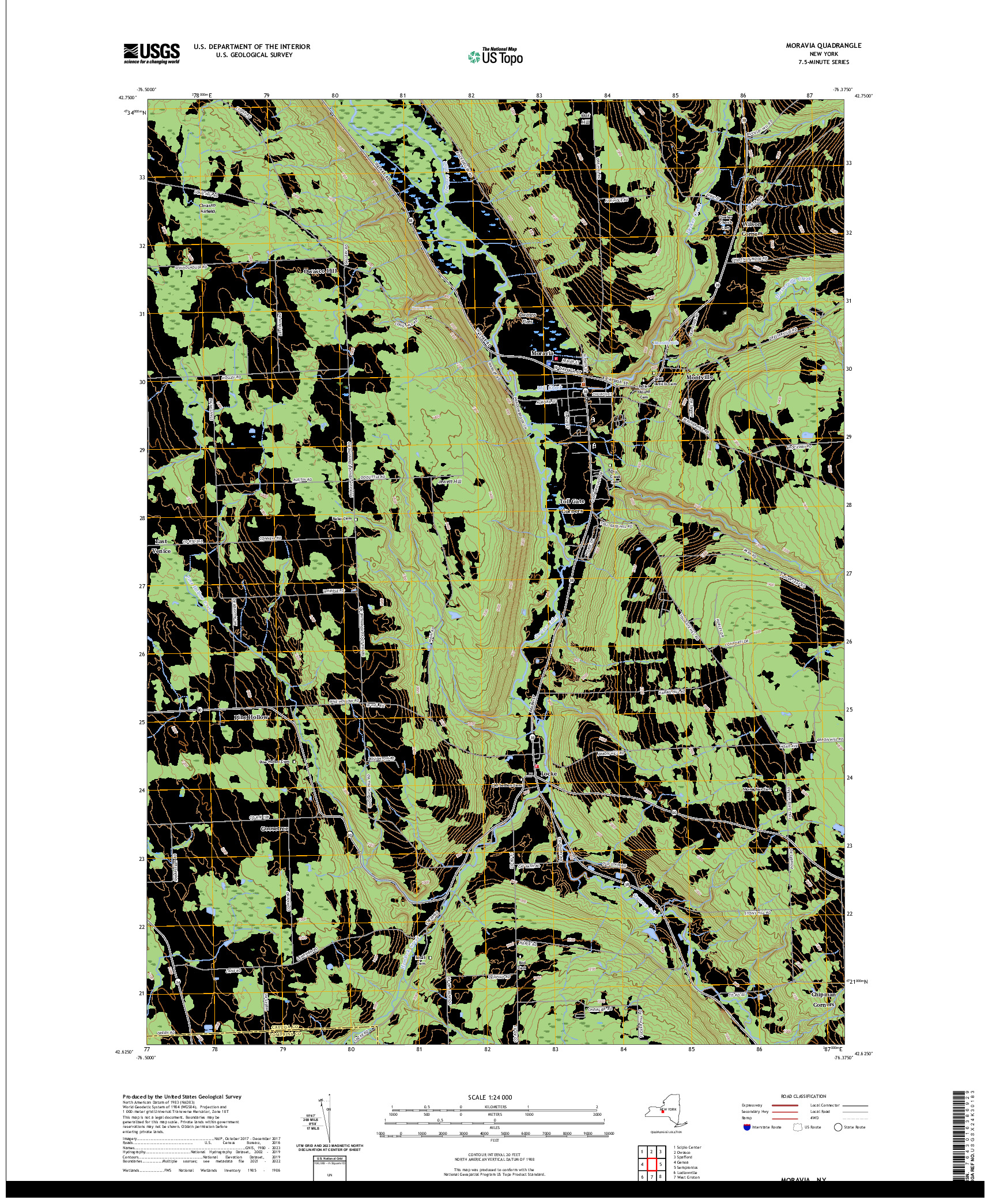 US TOPO 7.5-MINUTE MAP FOR MORAVIA, NY