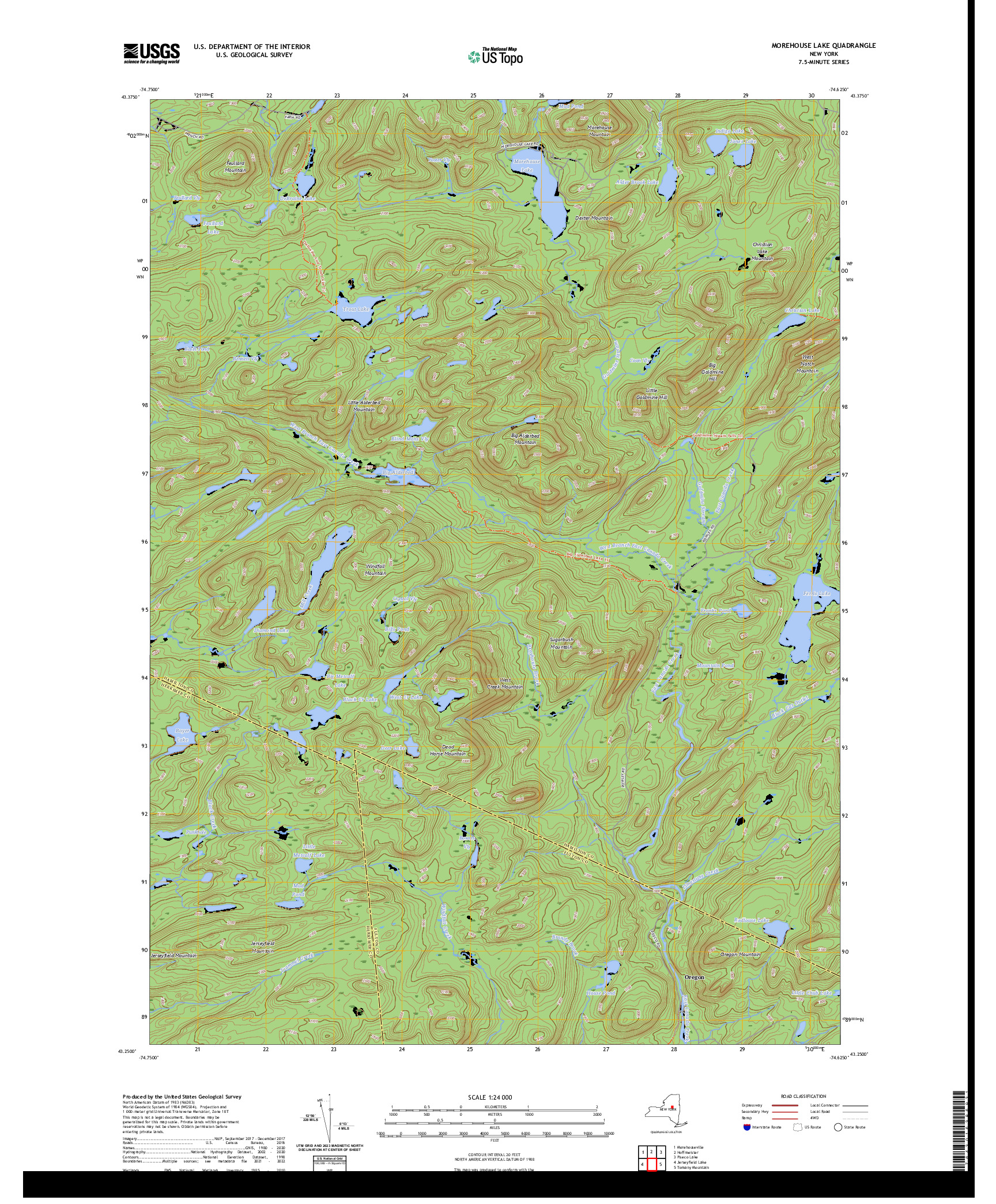 US TOPO 7.5-MINUTE MAP FOR MOREHOUSE LAKE, NY