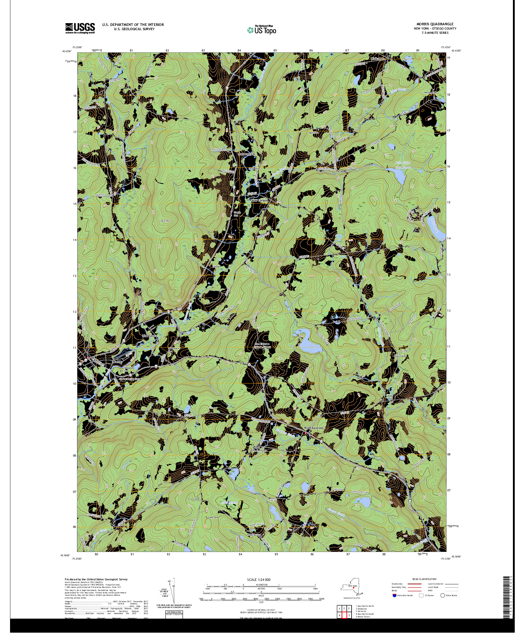 US TOPO 7.5-MINUTE MAP FOR MORRIS, NY