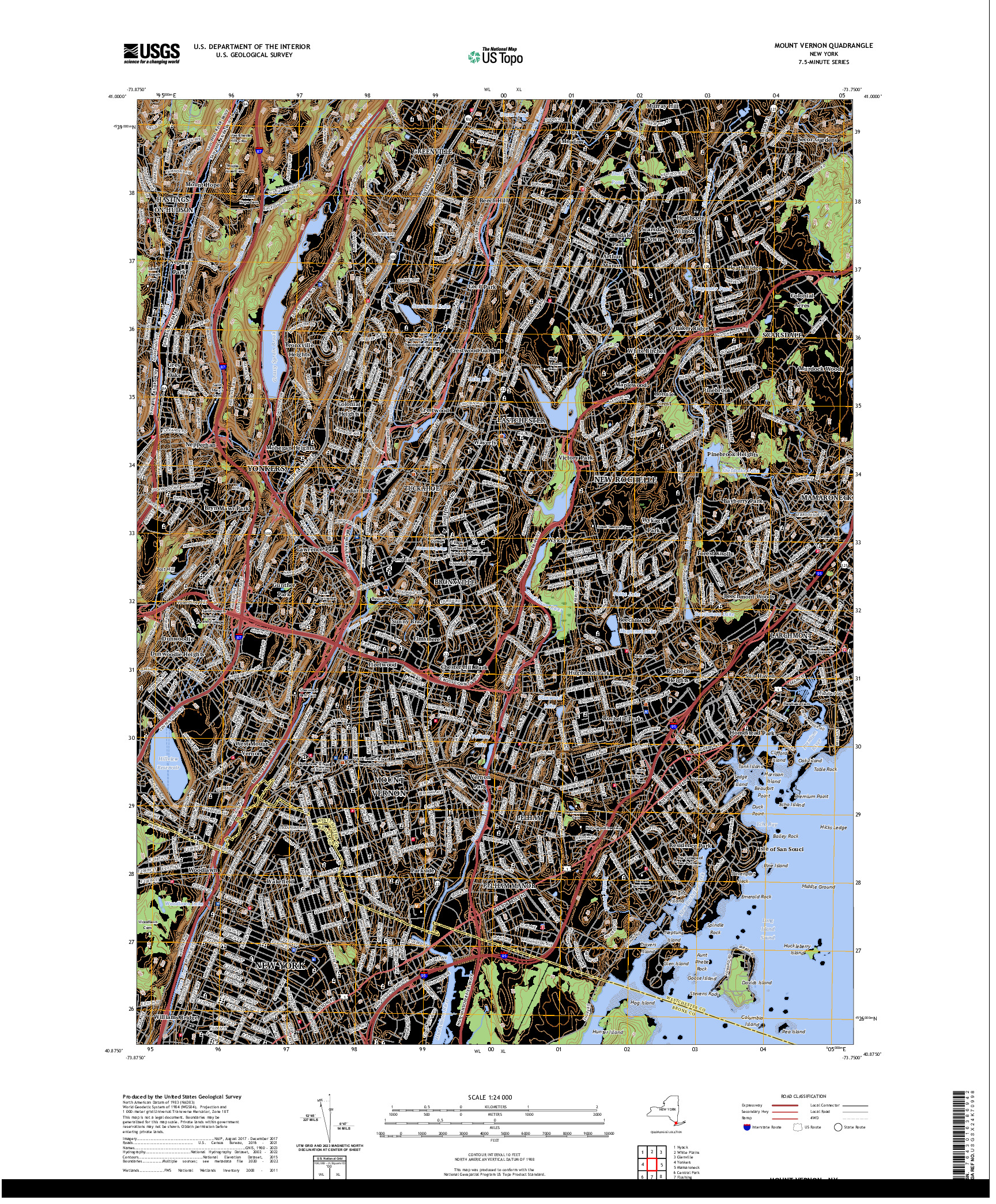 US TOPO 7.5-MINUTE MAP FOR MOUNT VERNON, NY