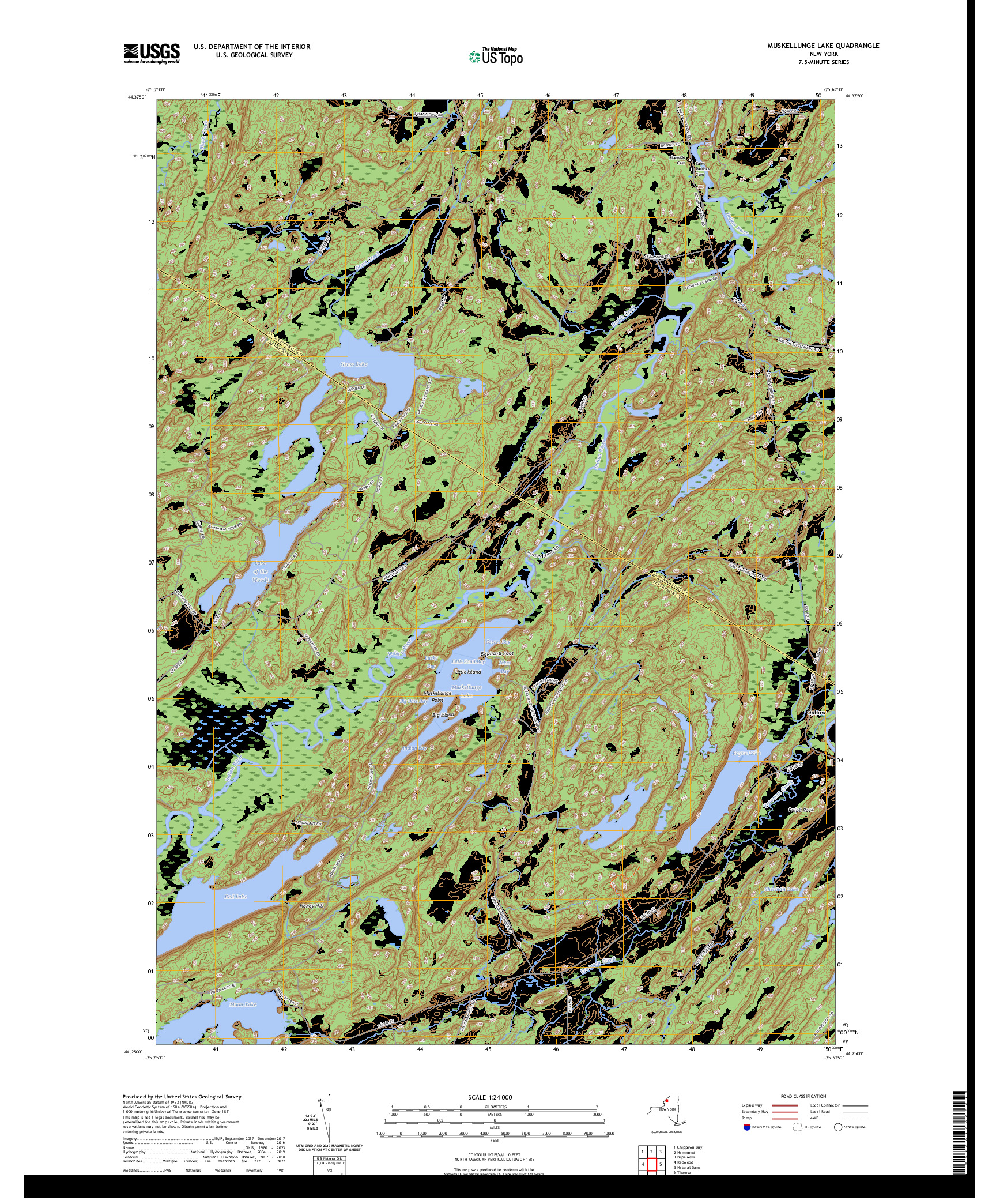 US TOPO 7.5-MINUTE MAP FOR MUSKELLUNGE LAKE, NY