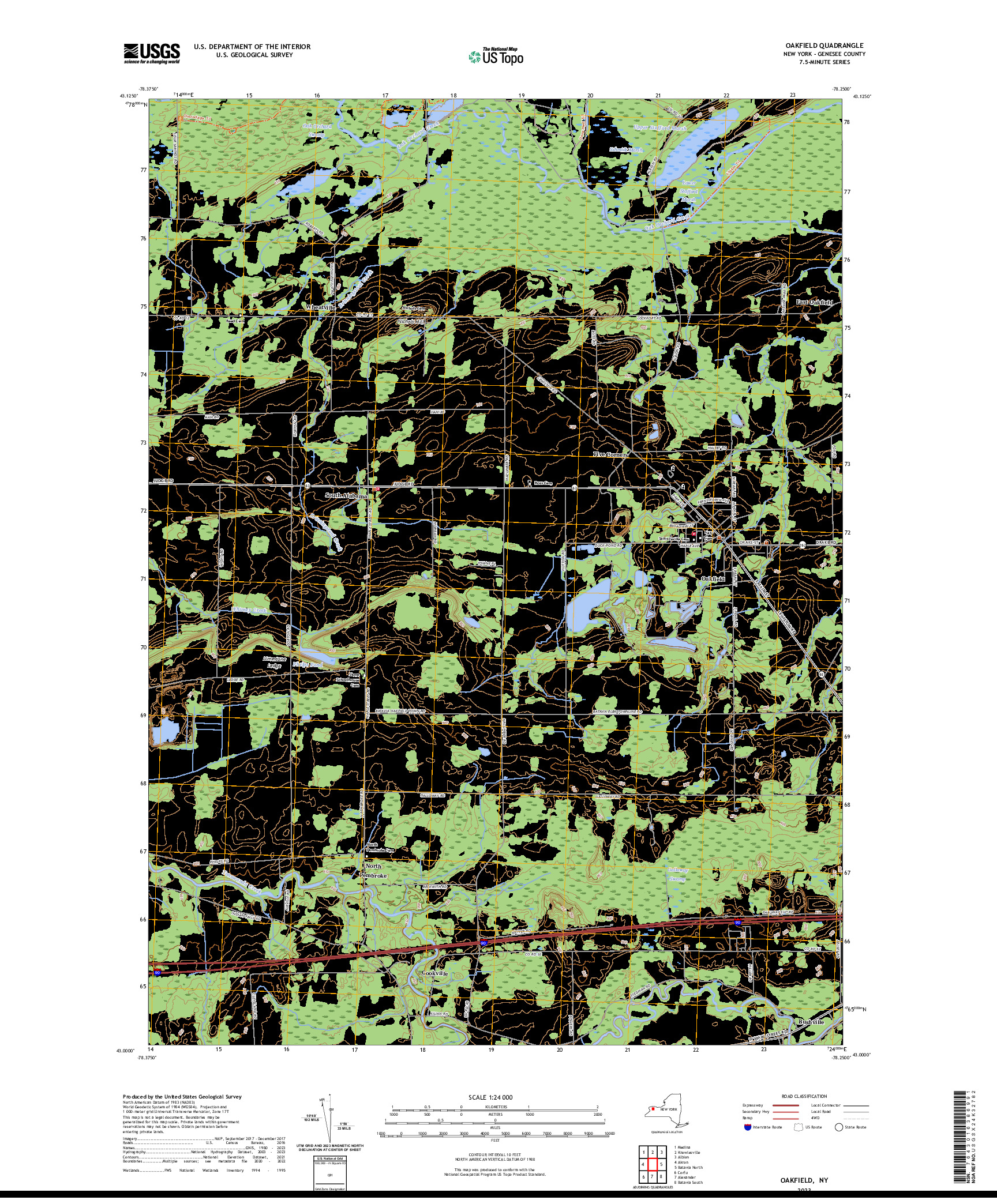 US TOPO 7.5-MINUTE MAP FOR OAKFIELD, NY