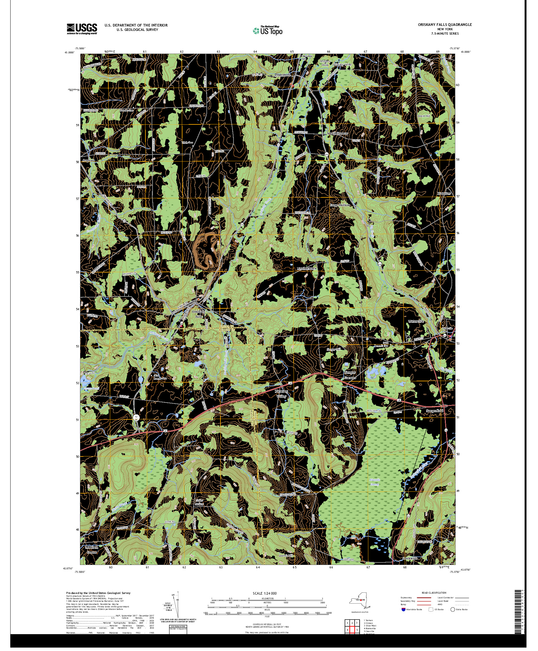 US TOPO 7.5-MINUTE MAP FOR ORISKANY FALLS, NY