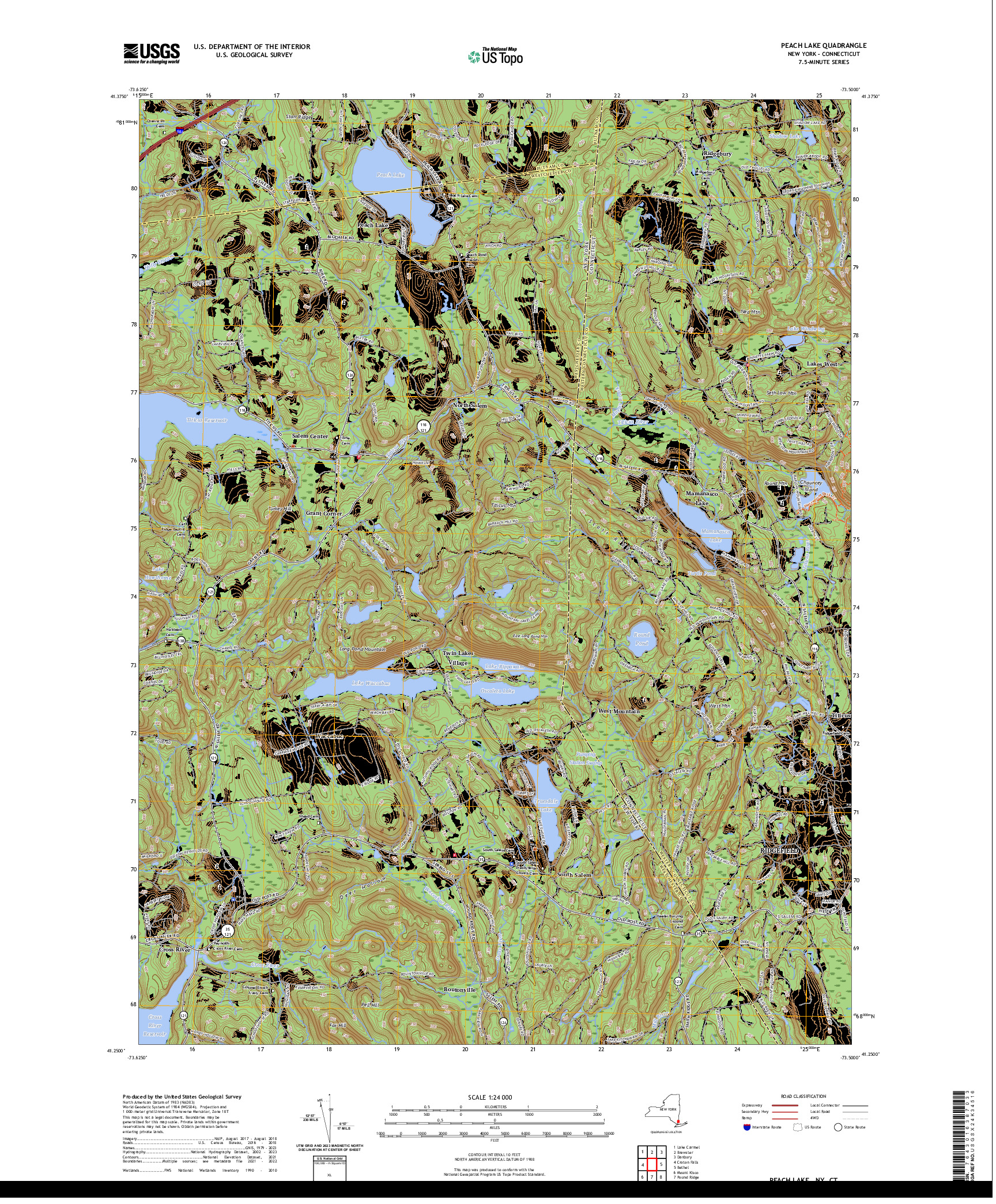 US TOPO 7.5-MINUTE MAP FOR PEACH LAKE, NY,CT