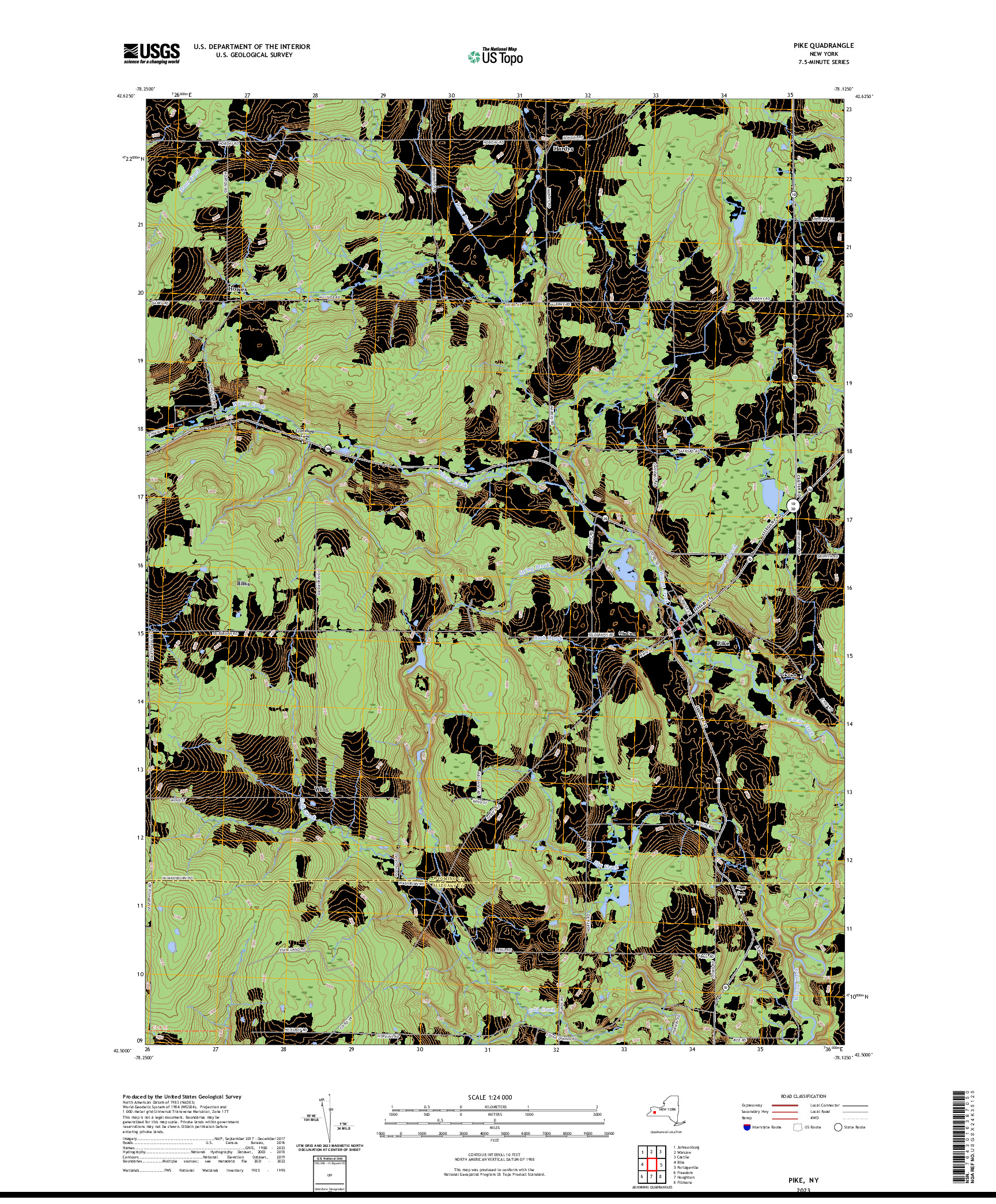 US TOPO 7.5-MINUTE MAP FOR PIKE, NY